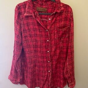 Red Plaid Button-Up Shirt